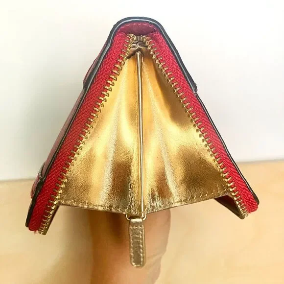 Calvin Klein Red Saffiano Leather Zip Around Long Wallet w/ Gold Interior - Picture 7 of 11